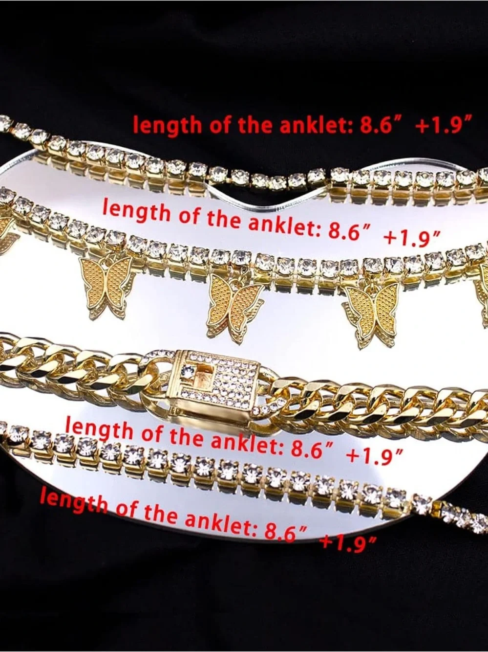Anthropologie Gold Crystal Butterfly Layered Bracelet Set